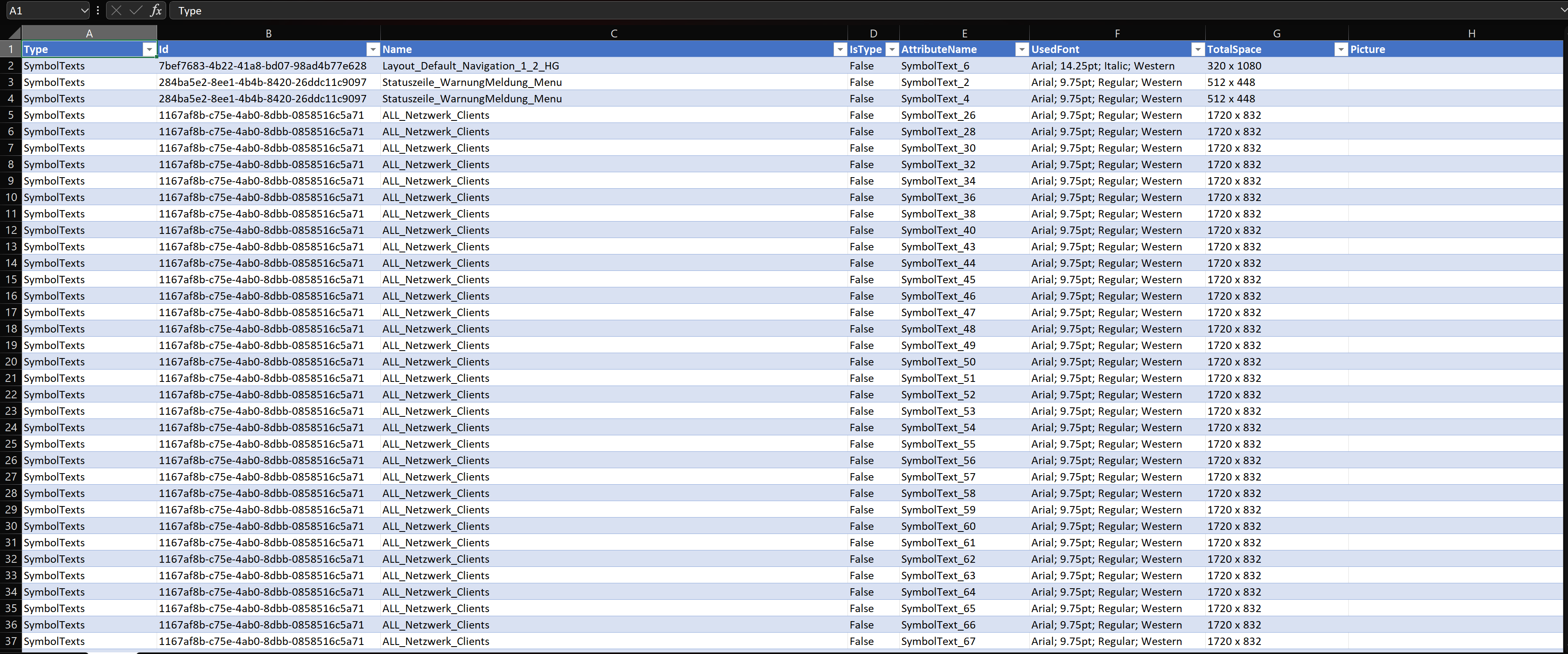 Anzeige der Export-Datei in MS Excel