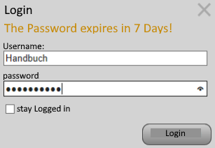 Login-Dialog mit Hinweistext