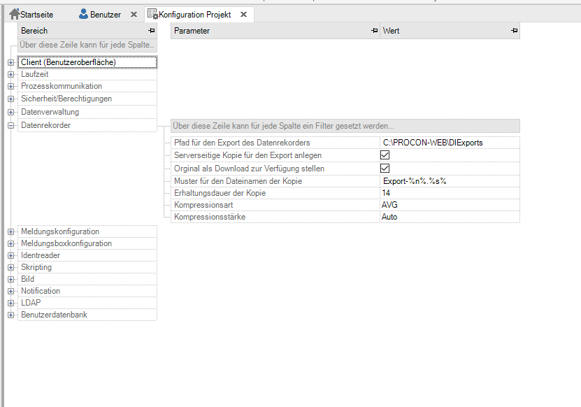 Konfiguration Datenrekorders