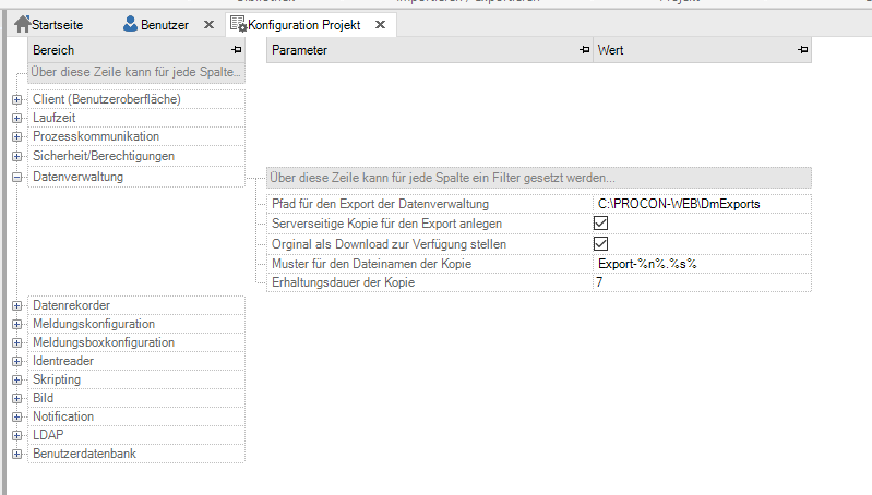 Konfiguration Datenverwaltung