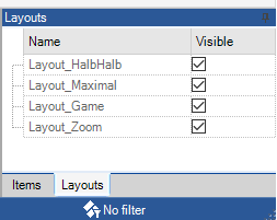 Der Layout-Tab zum Prüfen der Layouts