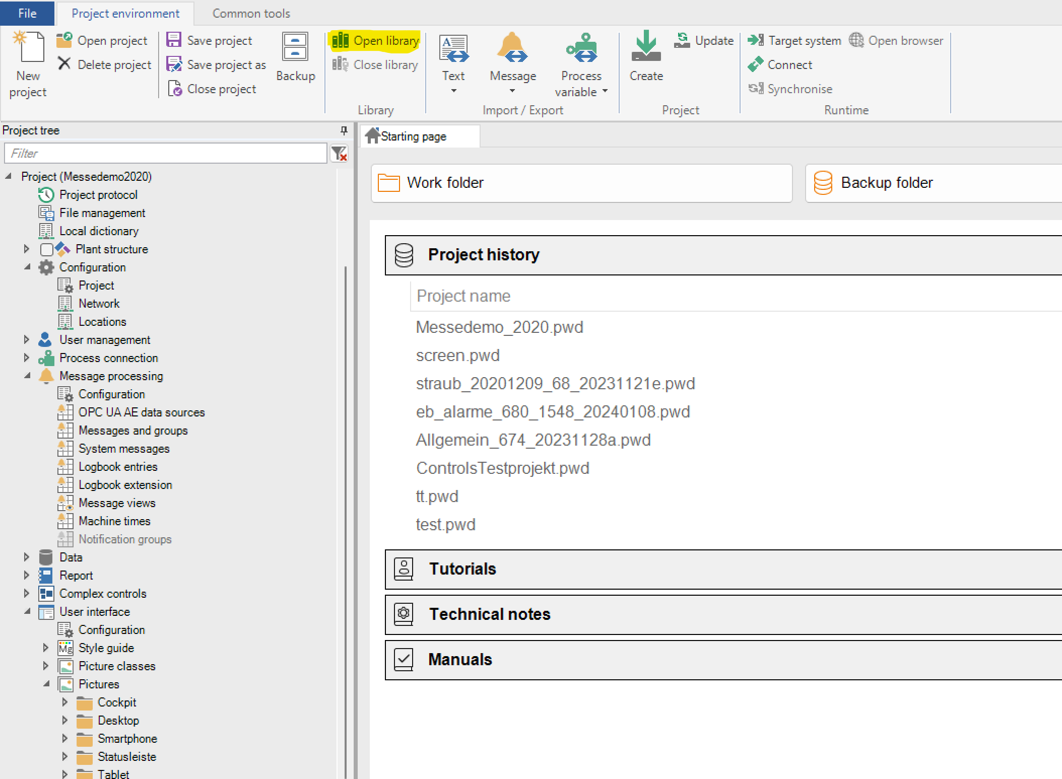 Open a library project
