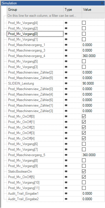 Simulieren der Prozesswerte in der Toolbox