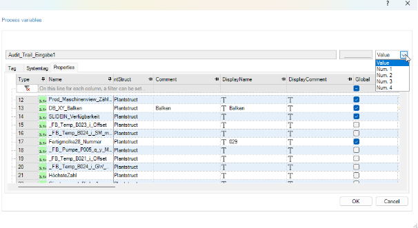 Auswahl der Variable mit Tag-Properties