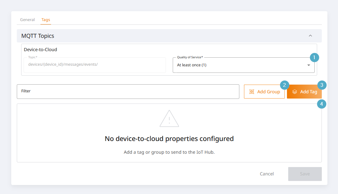 Azure IoT Hub Device to Cloud Tag-Konfiguration